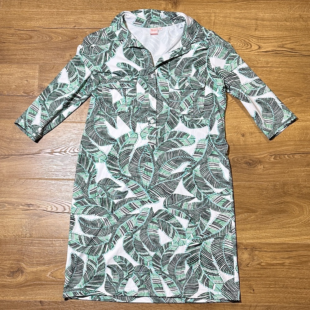 Persifor Winnpenny Green Leaf Print Dress Medium